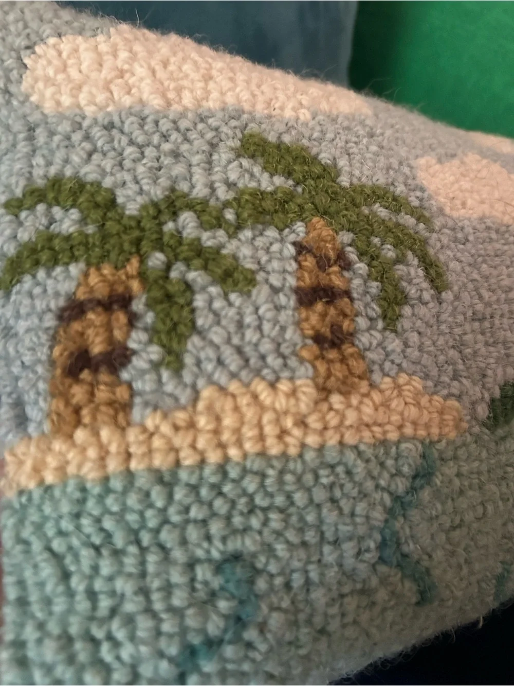 Vintage Coastal Palm Tree Island Hooked Needlepoint Lumbar Accent Pillow 8x12